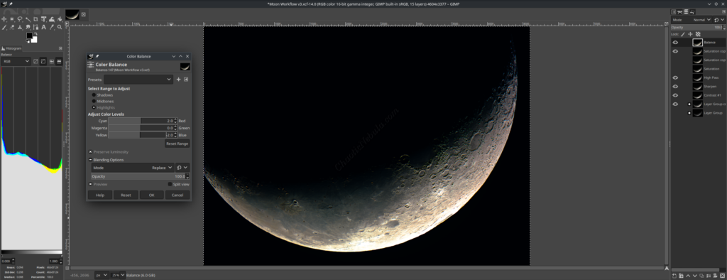 GIMP Color Balance - Lunar Highlights