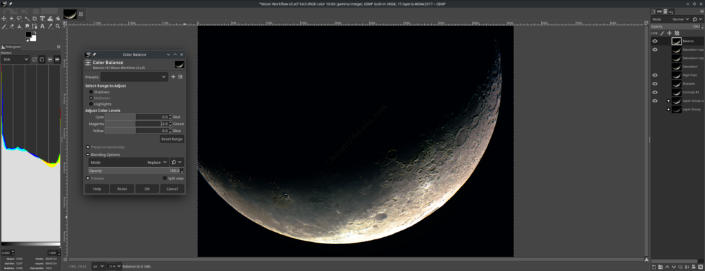 GIMP Color Balance - Lunar Mid-Tones