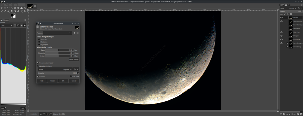 GIMP Color Balance - Lunar Shadows