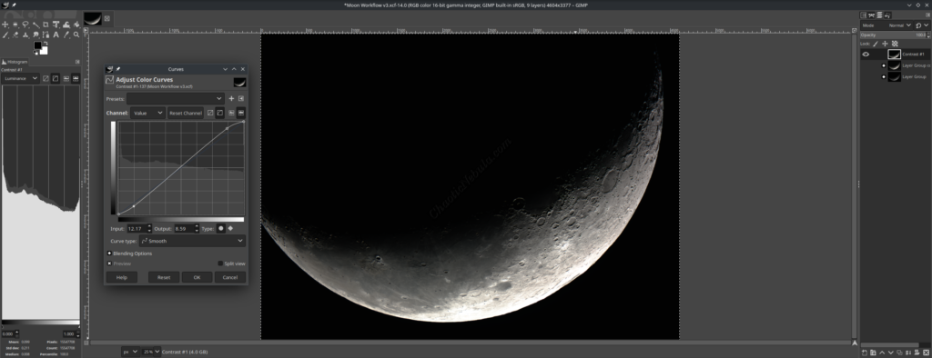 GIMP - Adjust Contrast - Moon