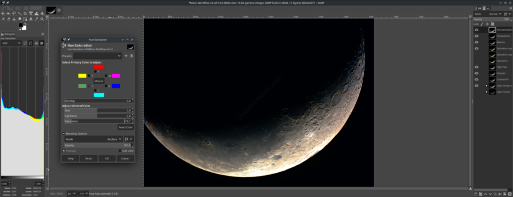 GIMP Hue Saturation - Lunar Adjustments