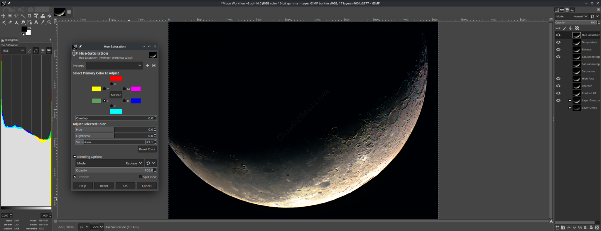 How to Adjust Colors in GIMP to Create a Mineral Moon - Chaotic Nebula