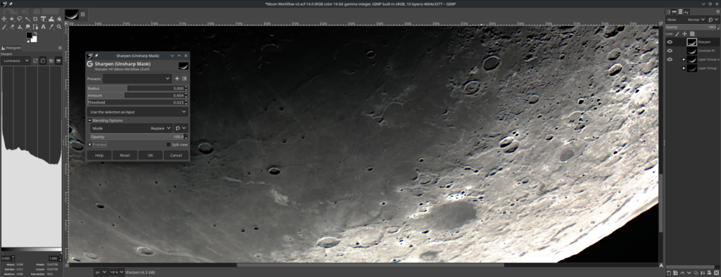 GIMP - Unsharp Mask - After - Lunar Image