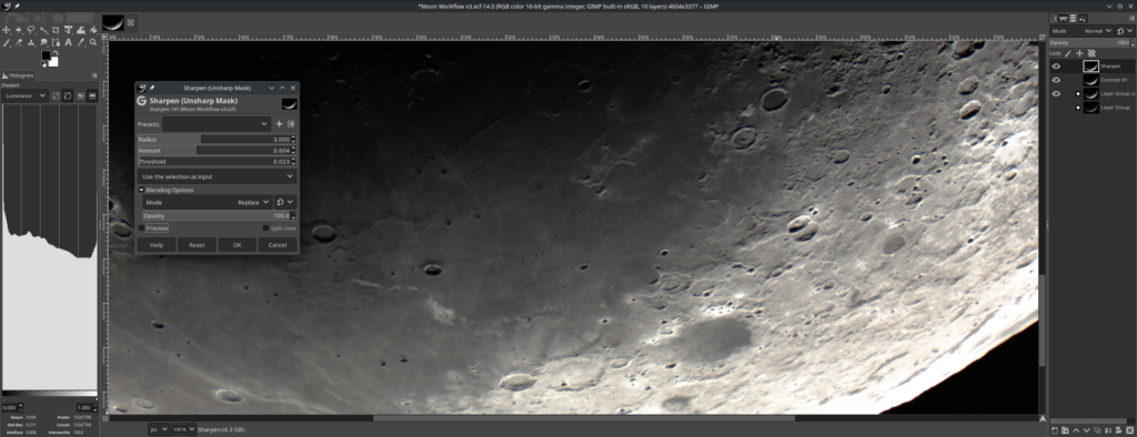 GIMP - Unsharp Mask - Before - Lunar Image